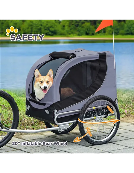 PawHut Steel Dog Bike Trailer Pet Cart Carrier for Bicycle Kit Water Resistant with Hitch Coupler Travel Grey and Black
