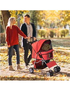 PawHut Pet Stroller for Small Miniature Dogs Cats Foldable Travel Carriage with Wheels Zipper Entry Cup Holder Storage Basket Re 2