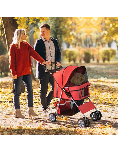 PawHut Pet Stroller for Small Miniature Dogs Cats Foldable Travel Carriage with Wheels Zipper Entry Cup Holder Storage Basket Re