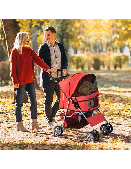 PawHut Pet Stroller for Small Miniature Dogs Cats Foldable Travel Carriage with Wheels Zipper Entry Cup Holder Storage Basket Re