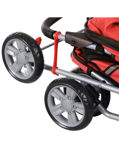 PawHut Pet Stroller for Small Miniature Dogs Cats Foldable Travel Carriage with Wheels Zipper Entry Cup Holder Storage Basket Re