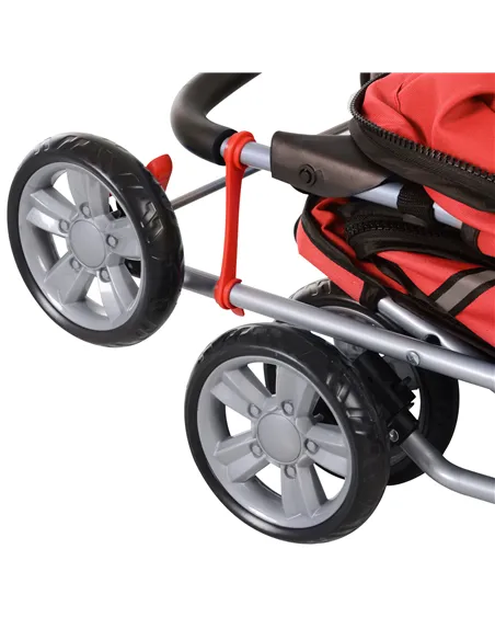 PawHut Pet Stroller for Small Miniature Dogs Cats Foldable Travel Carriage with Wheels Zipper Entry Cup Holder Storage Basket Re