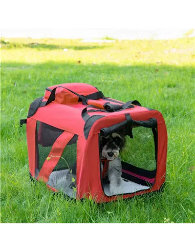 PawHut Foldable Pet Carrier for Small and Miniature Dogs, Portable Cat Carrier Soft Side Pet Travel Crate with Removable Mat, St
