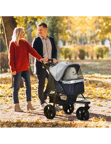 PawHut Dog Pram Dog Stroller Pet Stroller, 3 Wheels Dog Pushchair with Brake, for Small Miniature Dogs, Cats, Red