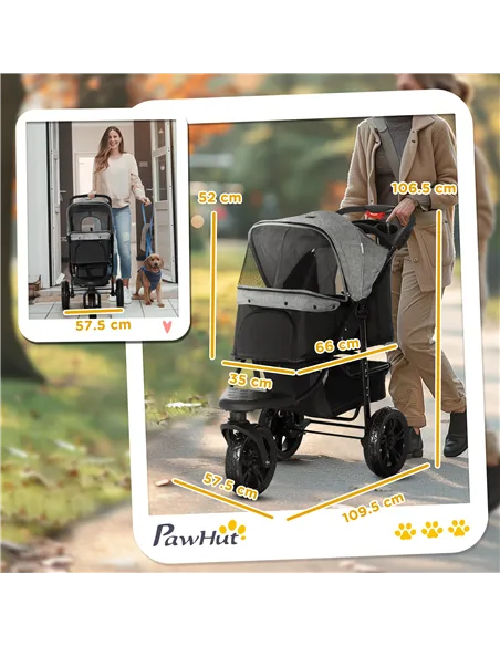 PawHut Dog Pram Dog Stroller Pet Stroller, 3 Wheels Dog Pushchair with Brake, for Small Miniature Dogs, Cats, Red
