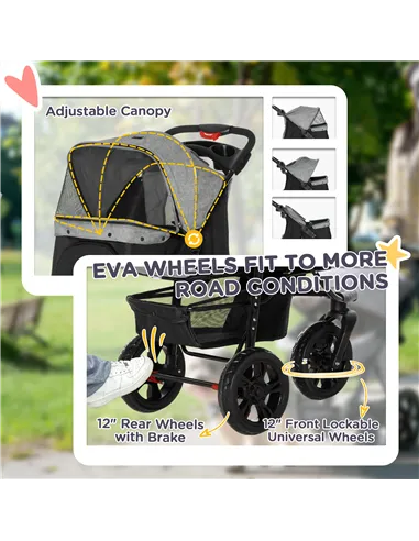PawHut Dog Pram Dog Stroller Pet Stroller, 3 Wheels Dog Pushchair with Brake, for Small Miniature Dogs, Cats, Red