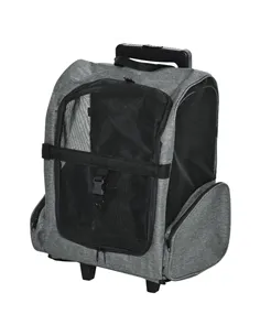 PawHut Pet Travel Backpack Bag Cat Puppy Dog Carrier w/ Trolley and Telescopic Handle Portable Stroller Wheel Luggage Bag (Grey)