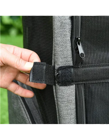 PawHut Pet Travel Backpack Bag Cat Puppy Dog Carrier w/ Trolley and Telescopic Handle Portable Stroller Wheel Luggage Bag (Grey)