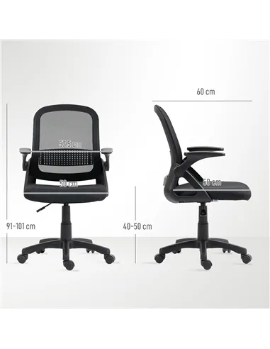 HOMCOM Breathable Mesh Office Chair, Ergonomic Swivel Computer Chair with Flip-up Armrests, Lumbar Back Support for Home/Office,