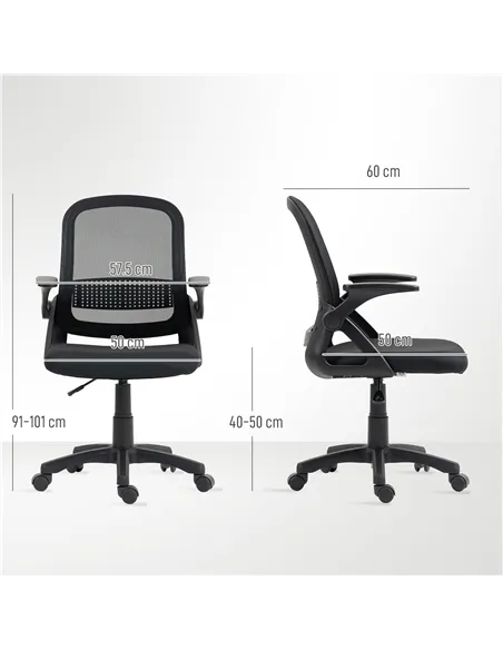 HOMCOM Breathable Mesh Office Chair, Ergonomic Swivel Computer Chair with Flip-up Armrests, Lumbar Back Support for Home/Office,