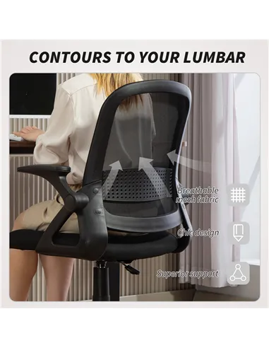 HOMCOM Breathable Mesh Office Chair, Ergonomic Swivel Computer Chair with Flip-up Armrests, Lumbar Back Support for Home/Office,