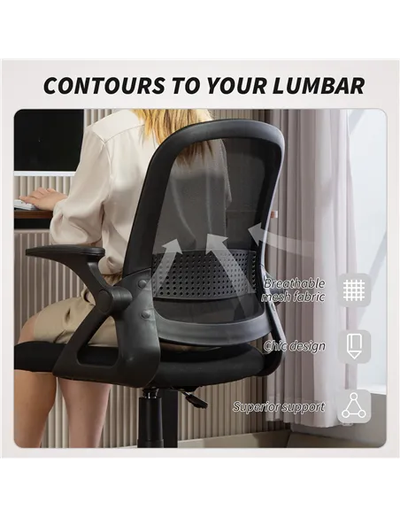 HOMCOM Breathable Mesh Office Chair, Ergonomic Swivel Computer Chair with Flip-up Armrests, Lumbar Back Support for Home/Office,