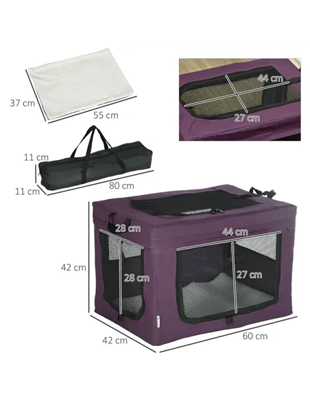 PawHut 60cm Pet Carrier, with Cushion, for Miniature Dogs - Purple
