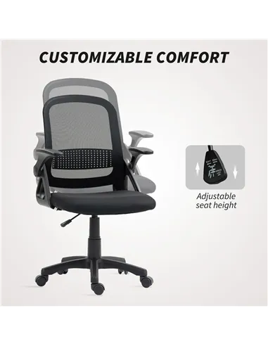 HOMCOM Breathable Mesh Office Chair, Ergonomic Swivel Computer Chair with Flip-up Armrests, Lumbar Back Support for Home/Office,