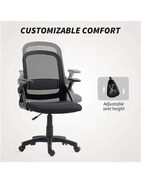 HOMCOM Breathable Mesh Office Chair, Ergonomic Swivel Computer Chair with Flip-up Armrests, Lumbar Back Support for Home/Office,