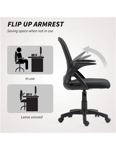 HOMCOM Breathable Mesh Office Chair, Ergonomic Swivel Computer Chair with Flip-up Armrests, Lumbar Back Support for Home/Office,
