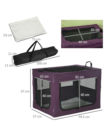 PawHut 80cm Pet Carrier, with Cushion, for Small and Medium Dogs - Purple