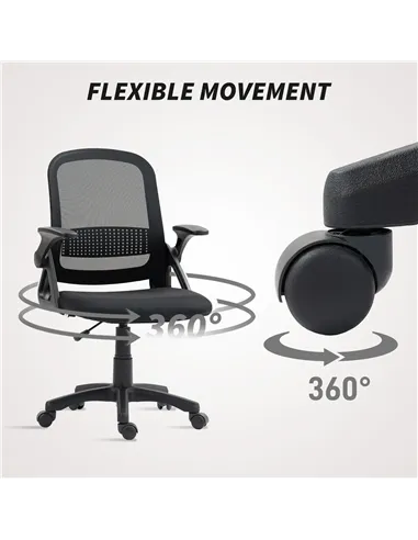 HOMCOM Breathable Mesh Office Chair, Ergonomic Swivel Computer Chair with Flip-up Armrests, Lumbar Back Support for Home/Office,