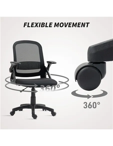 HOMCOM Breathable Mesh Office Chair, Ergonomic Swivel Computer Chair with Flip-up Armrests, Lumbar Back Support for Home/Office,