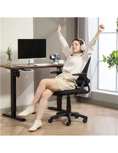 HOMCOM Breathable Mesh Office Chair, Ergonomic Swivel Computer Chair with Flip-up Armrests, Lumbar Back Support for Home/Office,