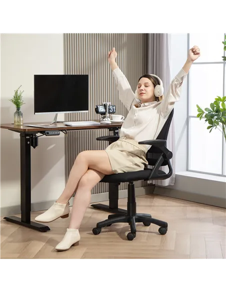HOMCOM Breathable Mesh Office Chair, Ergonomic Swivel Computer Chair with Flip-up Armrests, Lumbar Back Support for Home/Office,