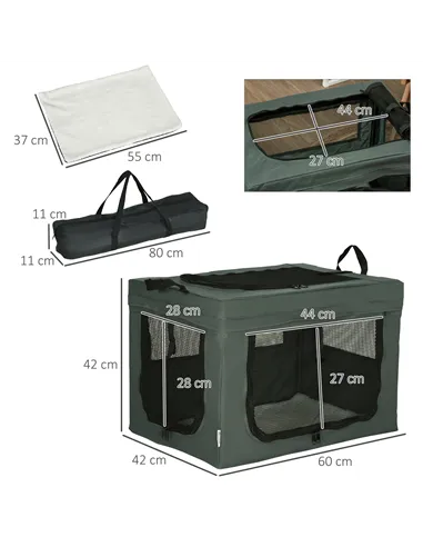 PawHut 60cm Pet Carrier, with Cushion, for Miniature Dogs - Grey