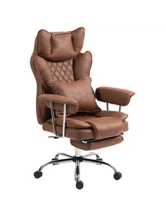HOMCOM Leathaire Reclining Office Chair with Lumbar Support Pillow - Dark Brown