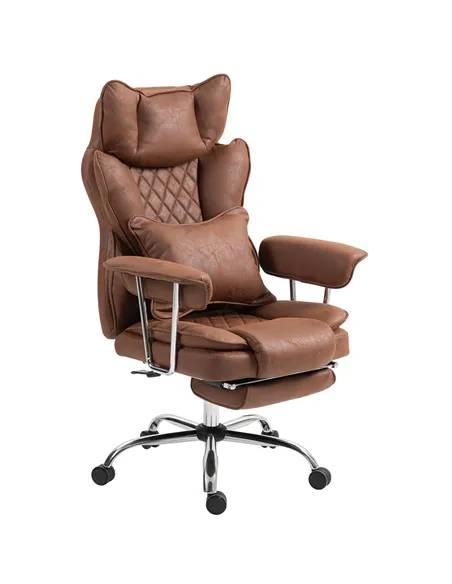 HOMCOM Leathaire Reclining Office Chair with Lumbar Support Pillow - Dark Brown