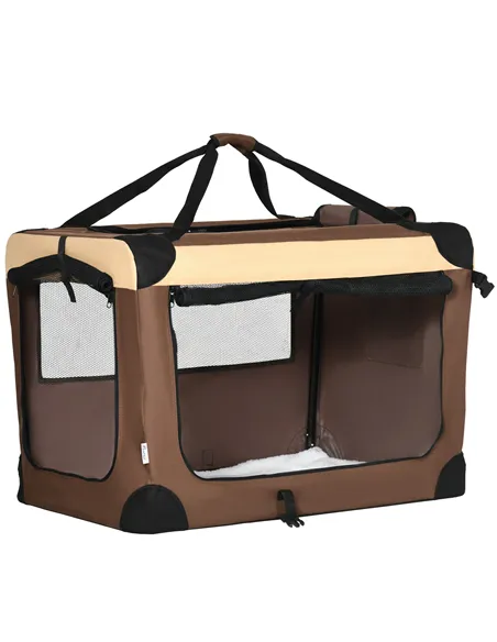PawHut 81cm Foldable Pet Carrier, with Cushion, for Medium Dogs and Cats - Brown