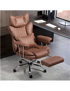 HOMCOM Leathaire Reclining Office Chair with Lumbar Support Pillow - Dark Brown 2