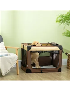 PawHut 81cm Foldable Pet Carrier, with Cushion, for Medium Dogs and Cats - Brown 2