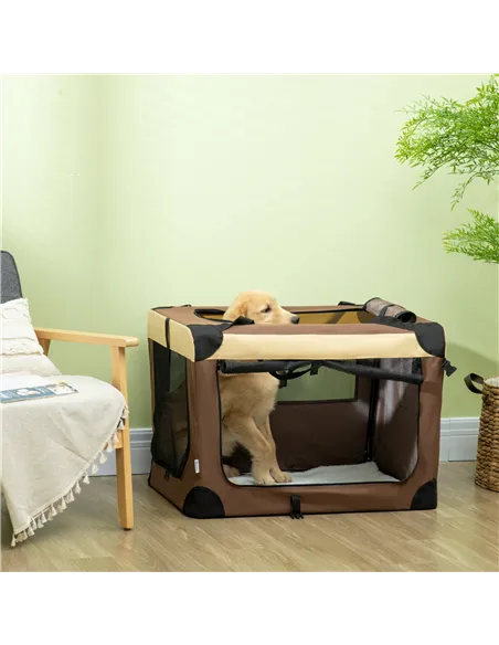 PawHut 81cm Foldable Pet Carrier, with Cushion, for Medium Dogs and Cats - Brown