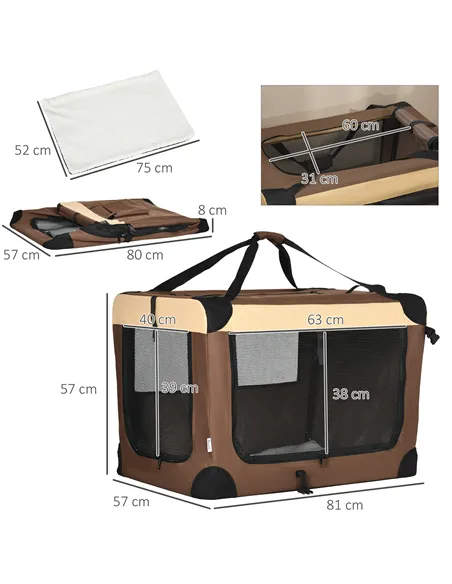 PawHut 81cm Foldable Pet Carrier, with Cushion, for Medium Dogs and Cats - Brown