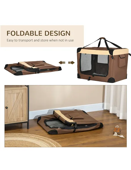 PawHut 81cm Foldable Pet Carrier, with Cushion, for Medium Dogs and Cats - Brown