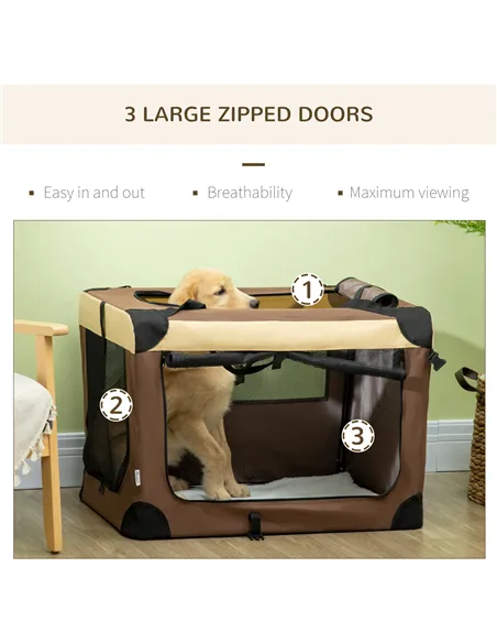 PawHut 81cm Foldable Pet Carrier, with Cushion, for Medium Dogs and Cats - Brown