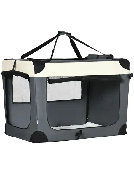 PawHut 91cm Foldable Pet Carrier, with Cushion, for Large Dogs and Cats - Grey