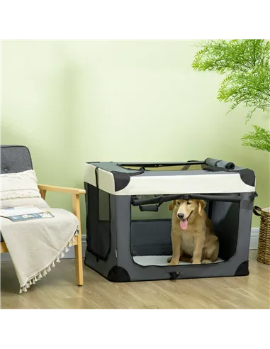 PawHut 91cm Foldable Pet Carrier, with Cushion, for Large Dogs and Cats - Grey