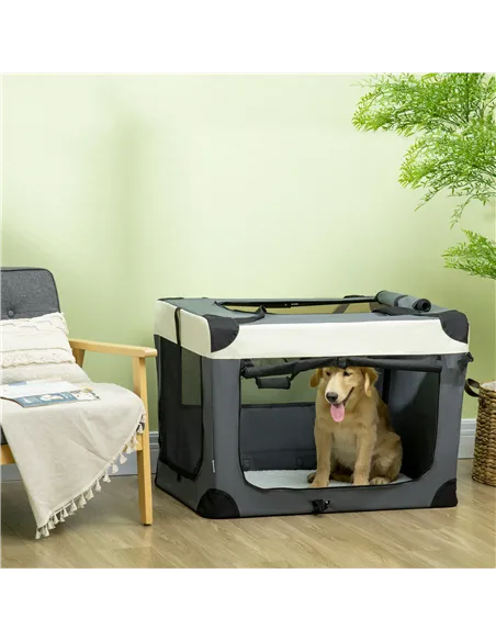 PawHut 91cm Foldable Pet Carrier, with Cushion, for Large Dogs and Cats - Grey