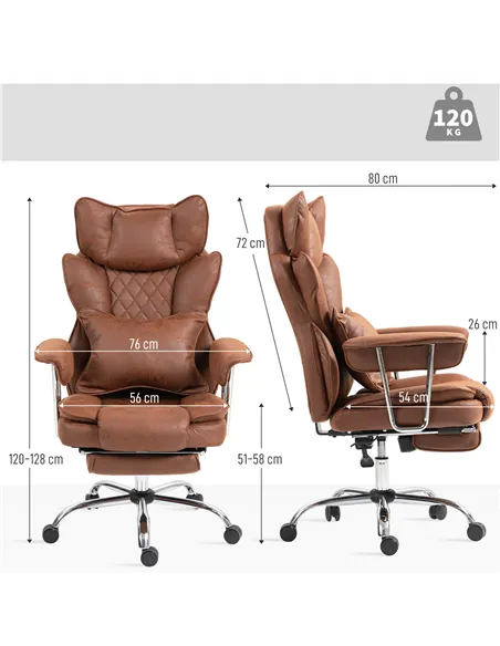 HOMCOM Leathaire Reclining Office Chair with Lumbar Support Pillow - Dark Brown