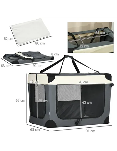 PawHut 91cm Foldable Pet Carrier, with Cushion, for Large Dogs and Cats - Grey