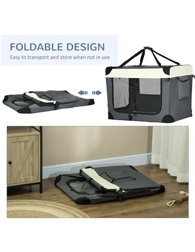 PawHut 91cm Foldable Pet Carrier, with Cushion, for Large Dogs and Cats - Grey