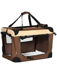 PawHut 60cm Foldable Pet Carrier, with Cushion, for Mini Dogs and Cats - Brown