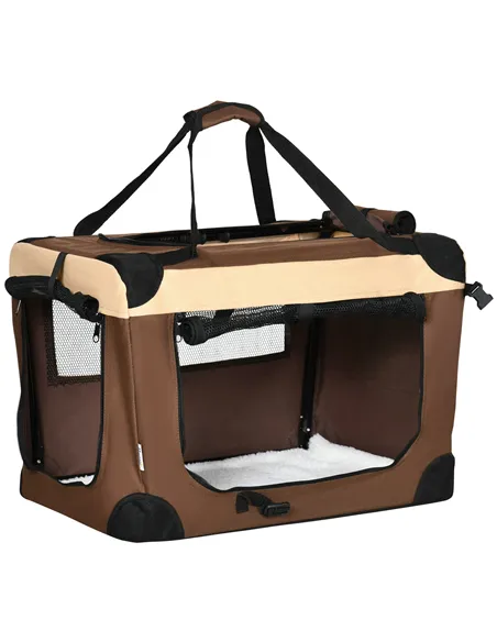 PawHut 60cm Foldable Pet Carrier, with Cushion, for Mini Dogs and Cats - Brown