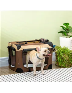 PawHut 60cm Foldable Pet Carrier, with Cushion, for Mini Dogs and Cats - Brown 2