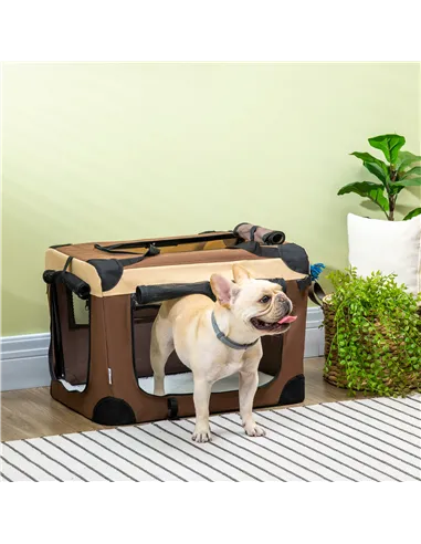 PawHut 60cm Foldable Pet Carrier, with Cushion, for Mini Dogs and Cats - Brown