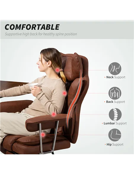 HOMCOM Leathaire Reclining Office Chair with Lumbar Support Pillow - Dark Brown