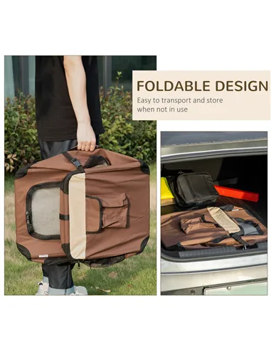 PawHut 60cm Foldable Pet Carrier, with Cushion, for Mini Dogs and Cats - Brown