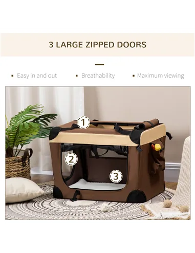 PawHut 60cm Foldable Pet Carrier, with Cushion, for Mini Dogs and Cats - Brown
