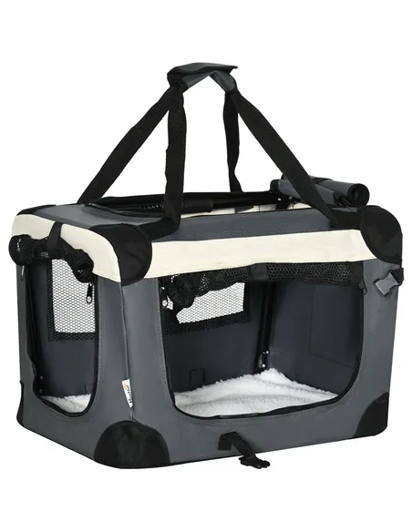 PawHut 51cm Foldable Pet Carrier, with Cushion, for Mini Dogs and Cats - Grey