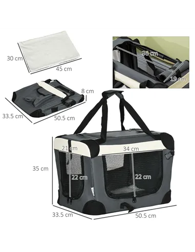 PawHut 51cm Foldable Pet Carrier, with Cushion, for Mini Dogs and Cats - Grey